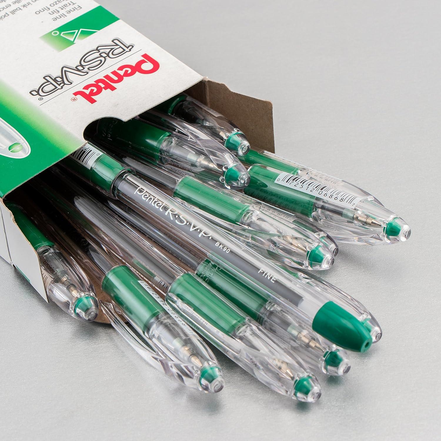 image:imagePentel RSVP Ballpoint Pen Fine Line 07mm Black Ink BK90A Pack of 1 12 Count TotalGreen