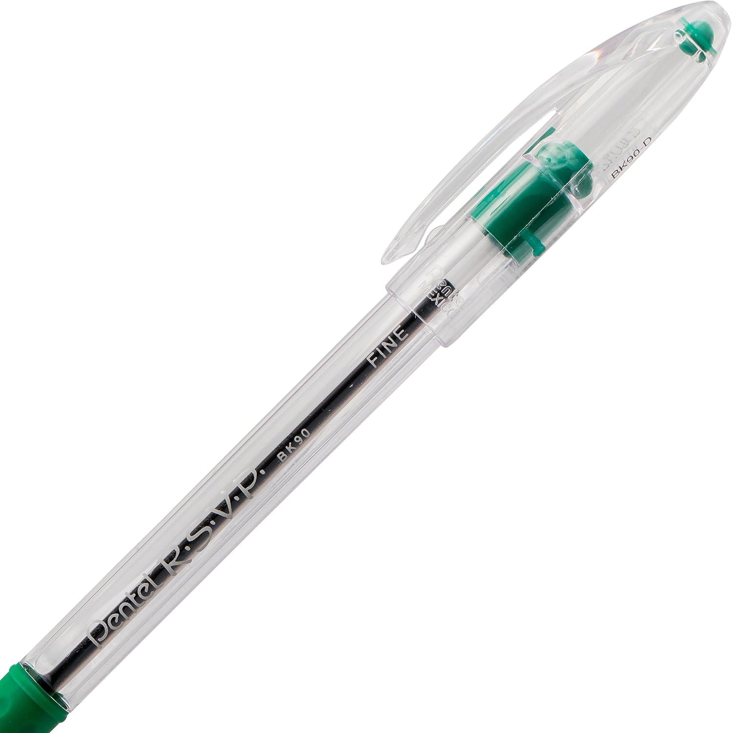 image:imagePentel RSVP Ballpoint Pen Fine Line 07mm Black Ink BK90A Pack of 1 12 Count TotalGreen