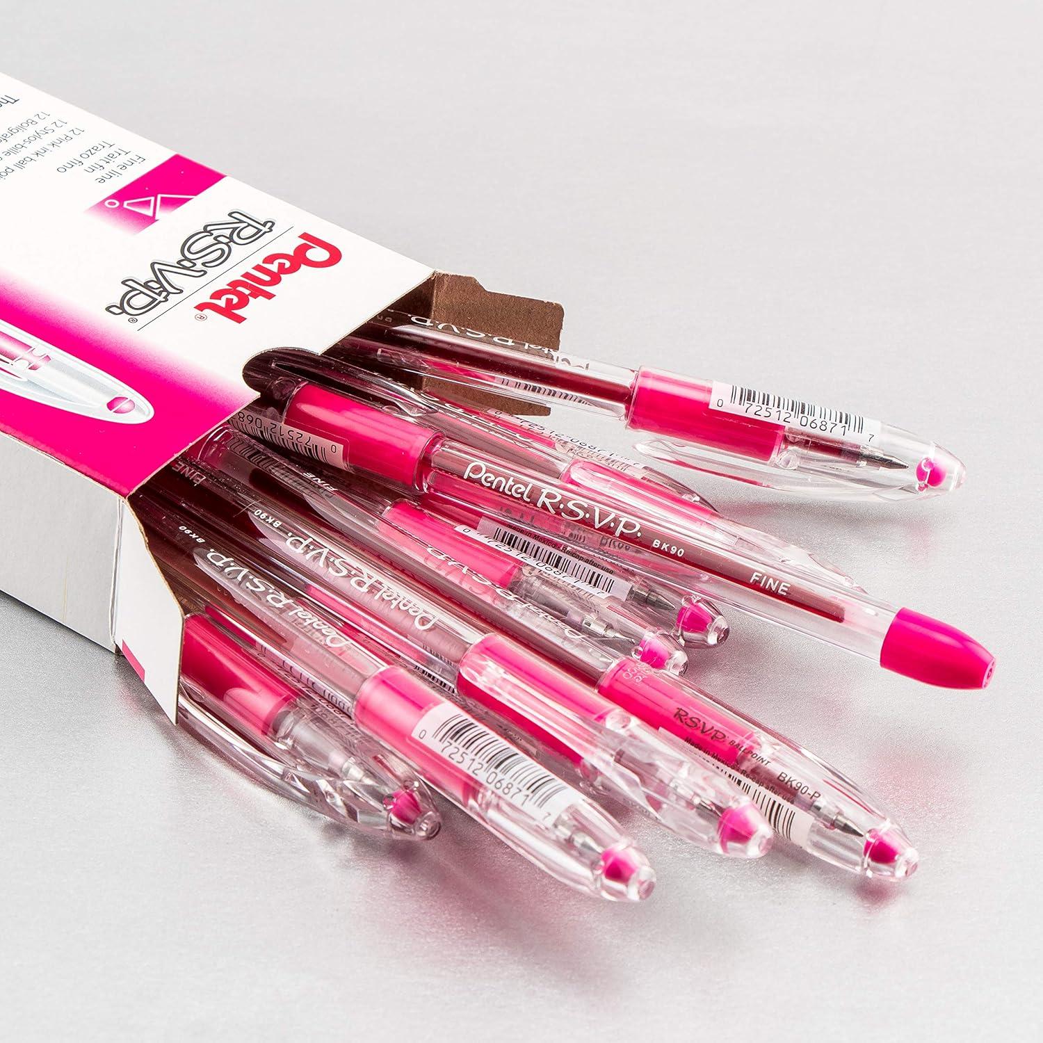 image:imagePentel RSVP Ballpoint Pen Fine Line 07mm Black Ink BK90A Pack of 1 12 Count TotalPink