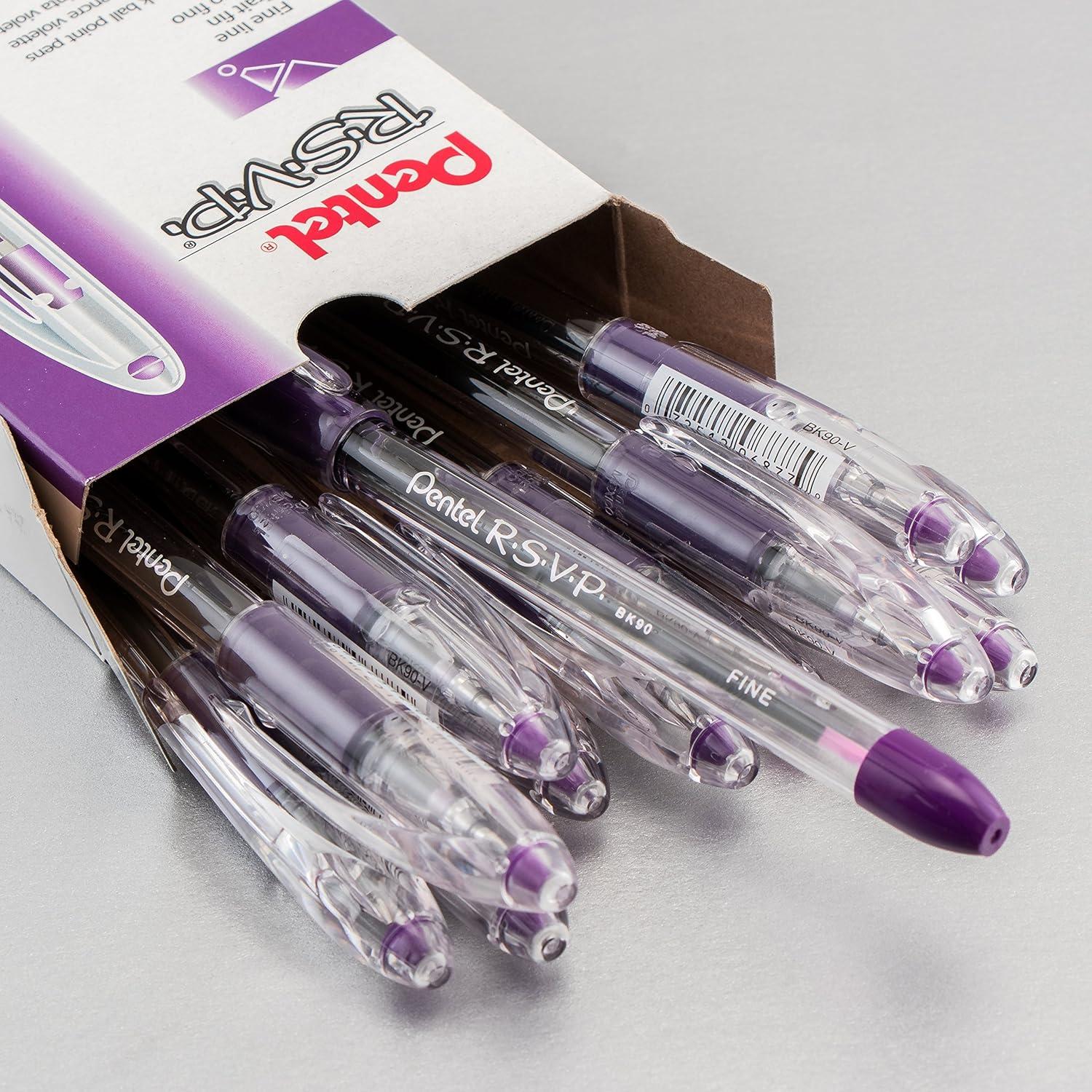 image:imagePentel RSVP Ballpoint Pen Fine Line 07mm Black Ink BK90A Pack of 1 12 Count TotalPurple