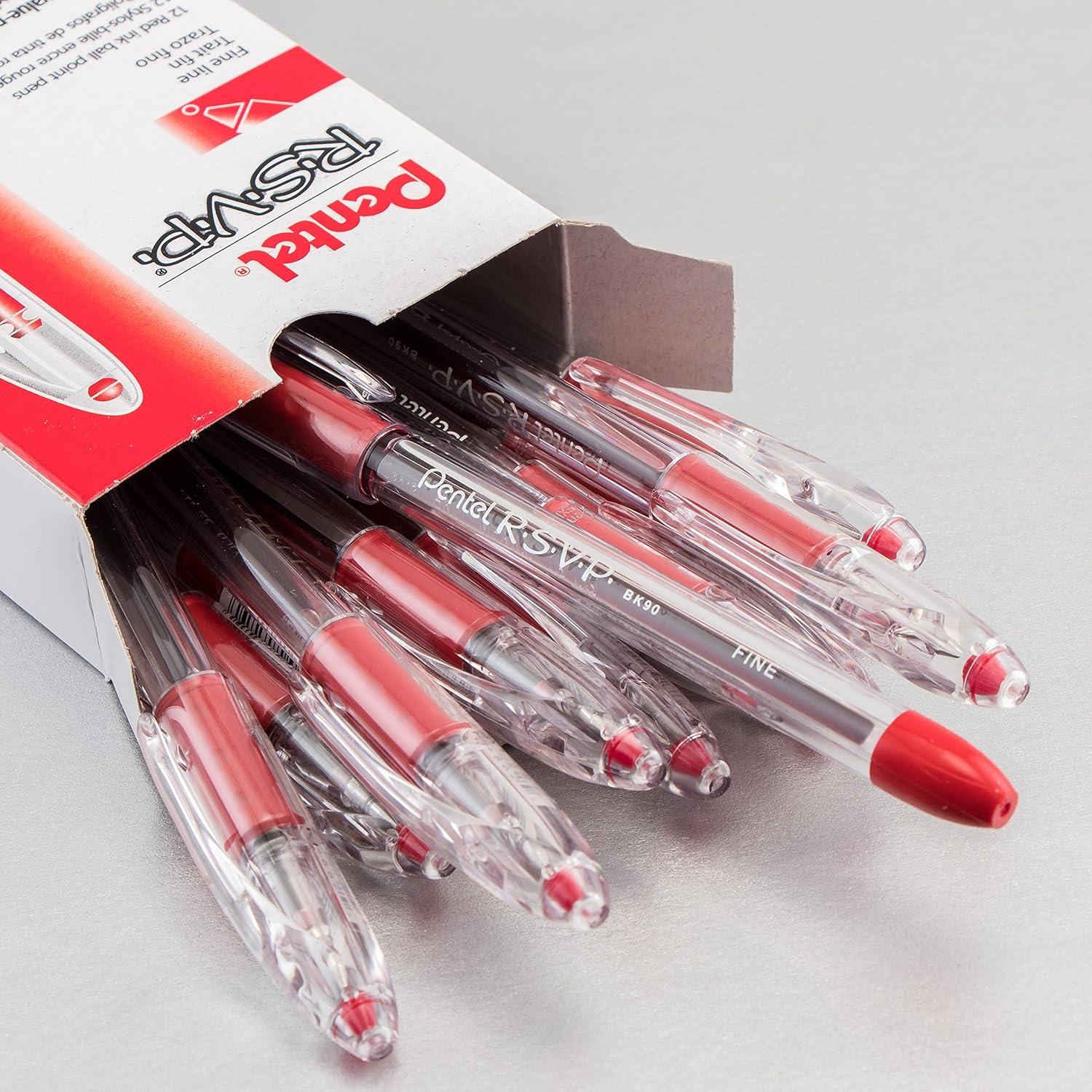 image:imagePentel RSVP Ballpoint Pen Fine Line 07mm Black Ink BK90A Pack of 1 12 Count TotalRed