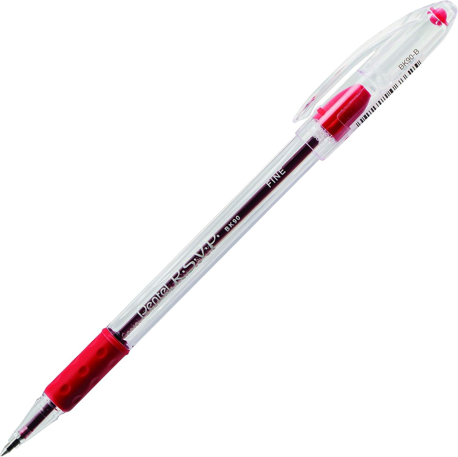 image:imagePentel RSVP Ballpoint Pen Fine Line 07mm Black Ink BK90A Pack of 1 12 Count TotalRed