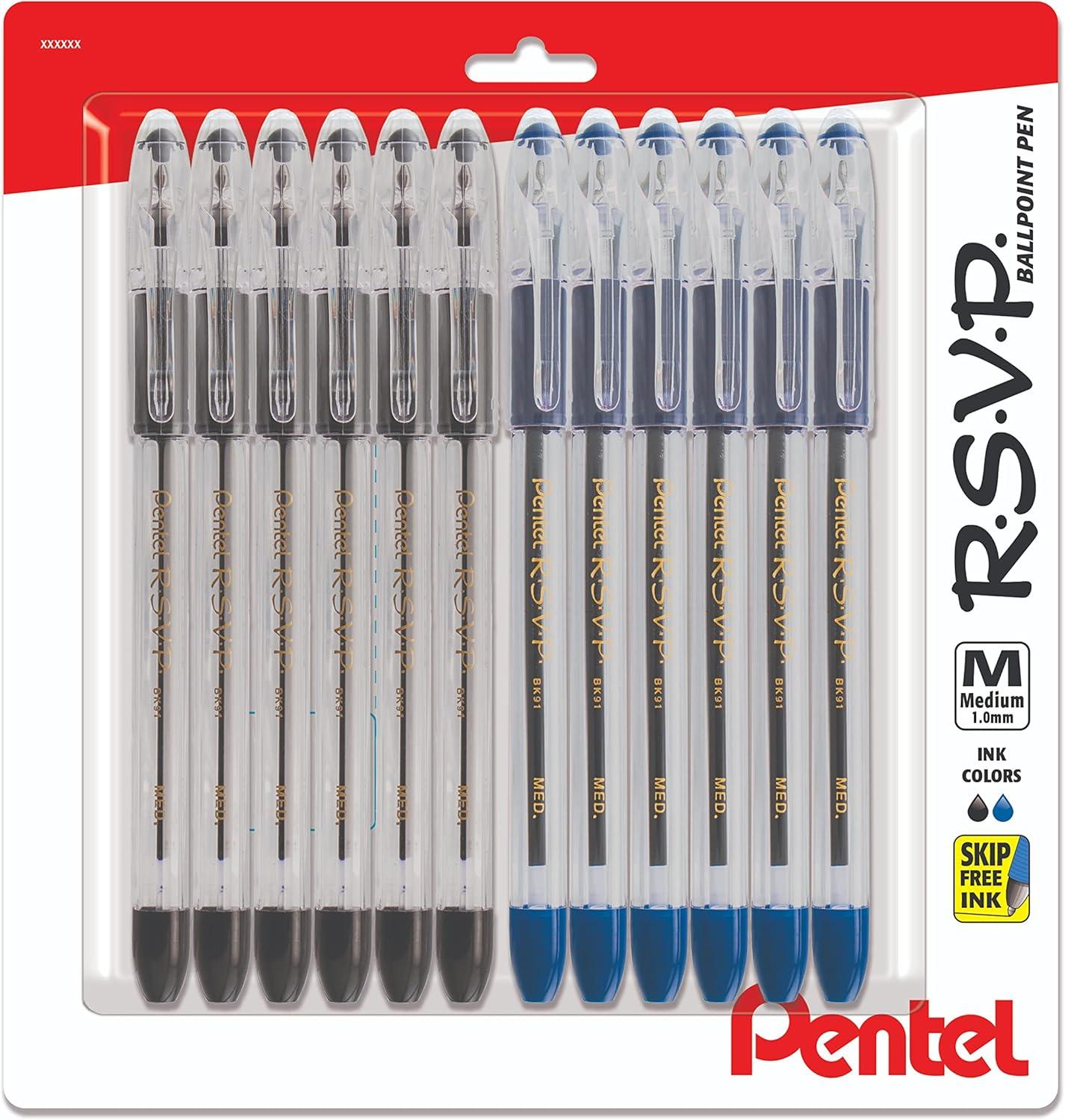 image:imagePentel RSVP Medium Point Pens 10mm 12 Pack of 6 Black amp 6 Blue Ballpoint Pens