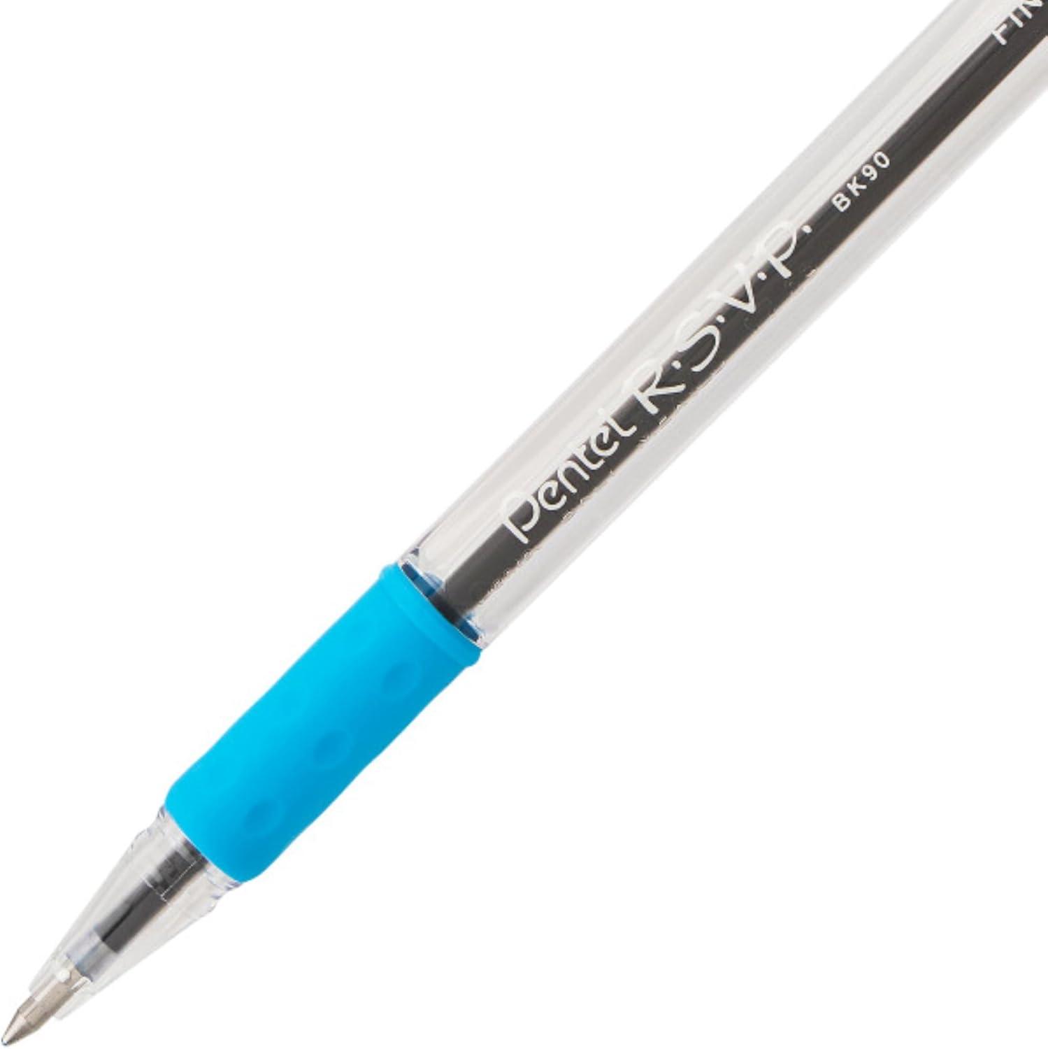 image:imagePentel RSVP Original Ballpoint Pen 07mm Fine Line Assorted Ink Colors Clear Barrel 8 Pack with Bonus Black Ink Pen
