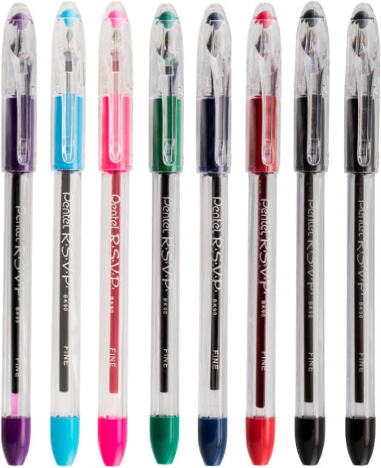 image:imagePentel RSVP Original Ballpoint Pen 07mm Fine Line Assorted Ink Colors Clear Barrel 8 Pack with Bonus Black Ink Pen