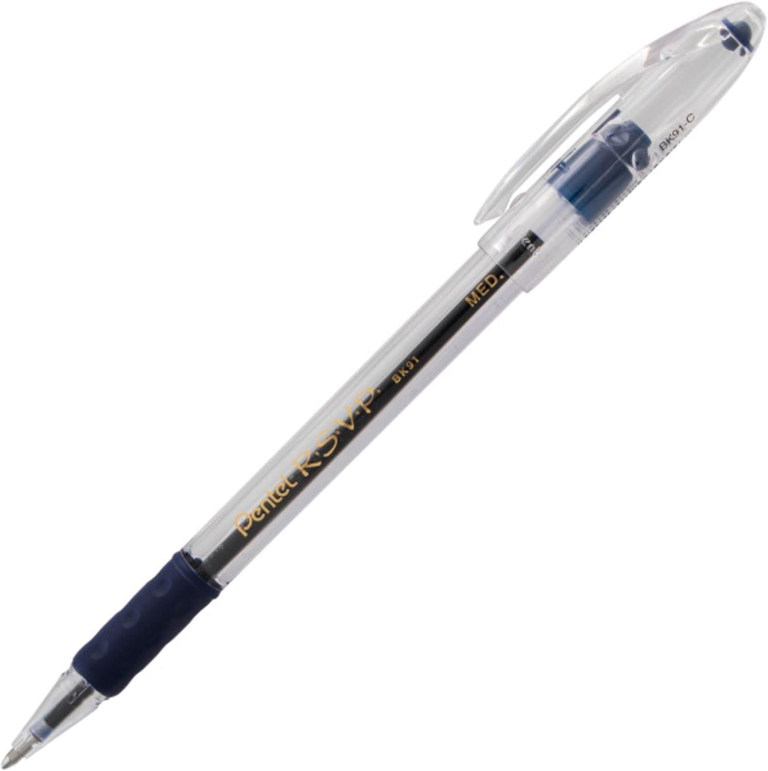 image:imagePentel RSVP Original Ballpoint Pen 10mm Medium Line Assorted Ink Colors Clear Barrel 8 Pack with Bonus Black Ink Pen
