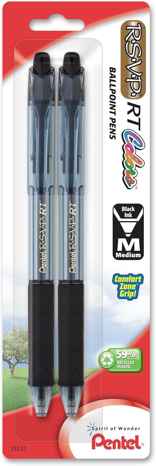 image:imagePentel RSVP RT Colors Retractable Ballpoint Pen 10mm Medium Line Barrel Pink Ink Box of 12 BK93CRPPBlack