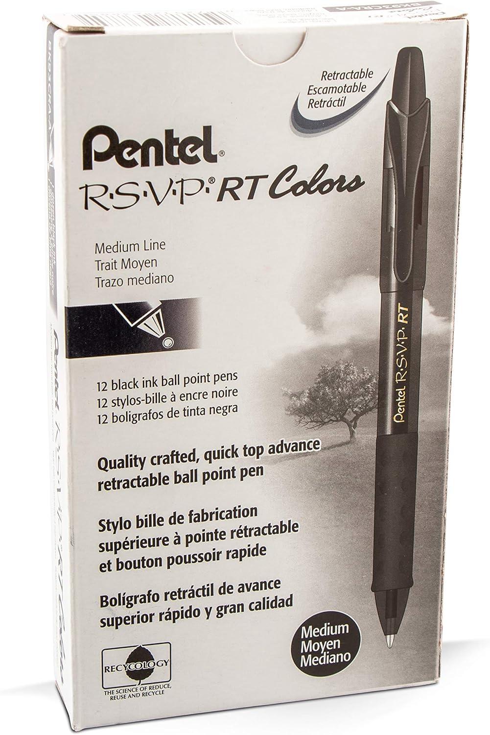 image:imagePentel RSVP RT Colors Retractable Ballpoint Pen 10mm Medium Line Barrel Pink Ink Box of 12 BK93CRPPBlack