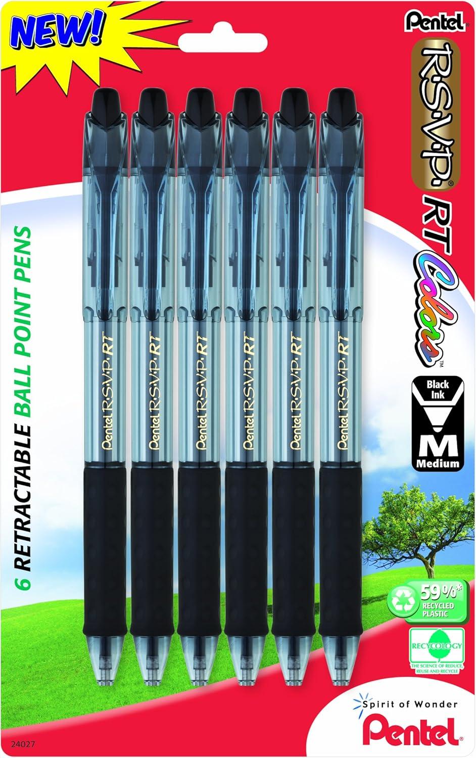 image:imagePentel RSVP RT Colors Retractable Ballpoint Pen 10mm Medium Line Barrel Pink Ink Box of 12 BK93CRPPBlack