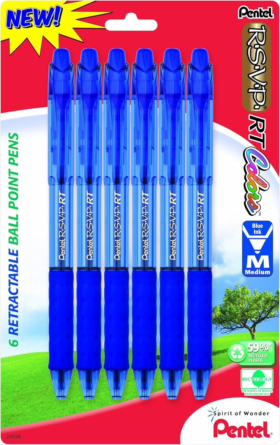 image:imagePentel RSVP RT Colors Retractable Ballpoint Pen 10mm Medium Line Barrel Pink Ink Box of 12 BK93CRPPBlue