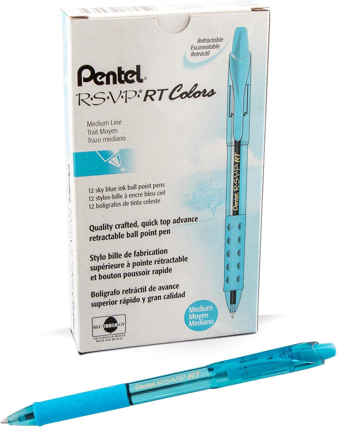 image:imagePentel RSVP RT Colors Retractable Ballpoint Pen 10mm Medium Line Barrel Pink Ink Box of 12 BK93CRPPBlue