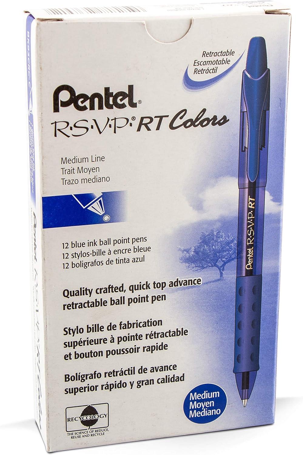 image:imagePentel RSVP RT Colors Retractable Ballpoint Pen 10mm Medium Line Barrel Pink Ink Box of 12 BK93CRPPBlue
