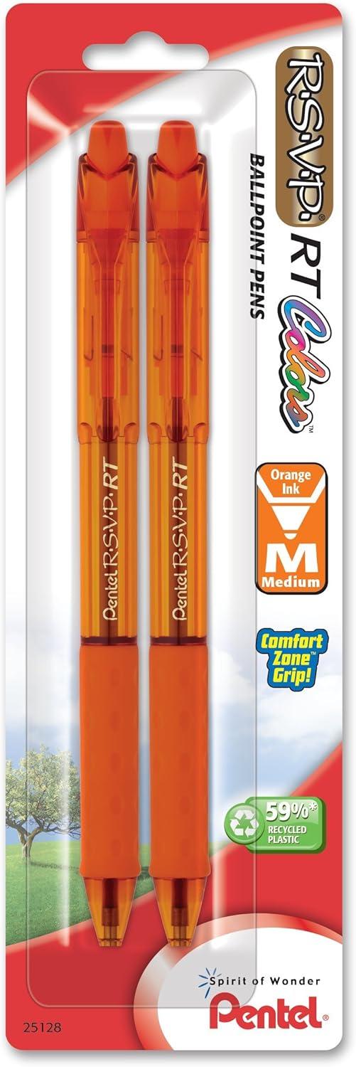 image:imagePentel RSVP RT Colors Retractable Ballpoint Pen 10mm Medium Line Barrel Pink Ink Box of 12 BK93CRPPOrange