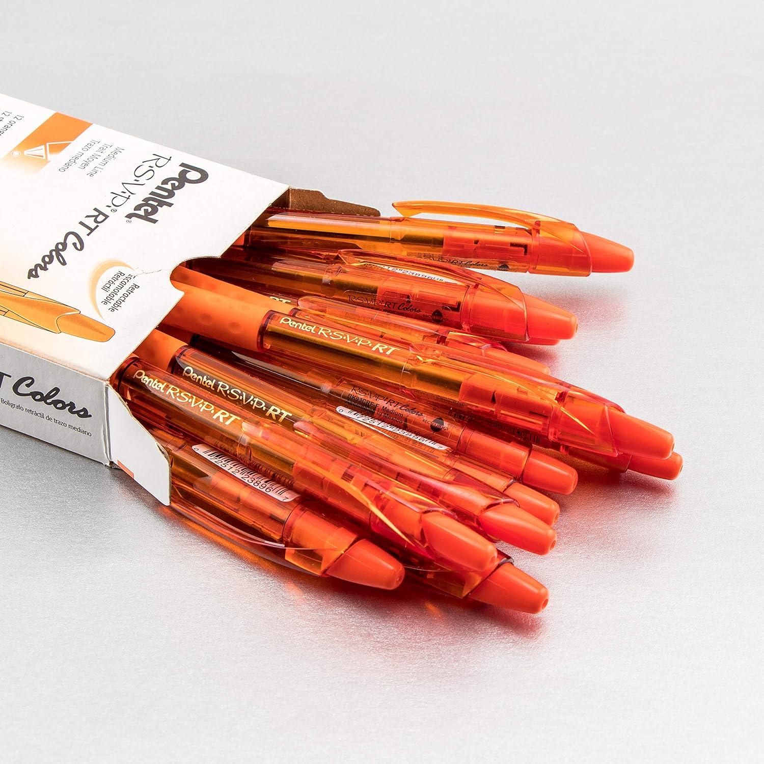 image:imagePentel RSVP RT Colors Retractable Ballpoint Pen 10mm Medium Line Barrel Pink Ink Box of 12 BK93CRPPOrange