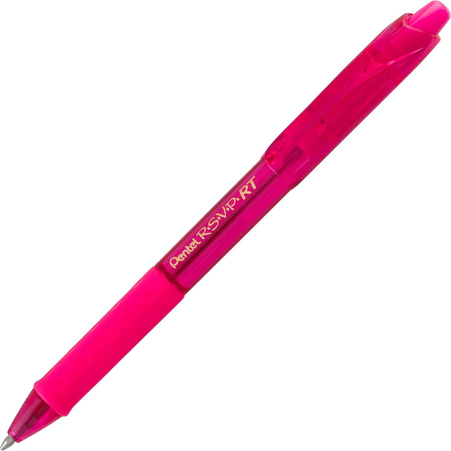 image:imagePentel RSVP RT Colors Retractable Ballpoint Pen 10mm Medium Line Barrel Pink Ink Box of 12 BK93CRPPPink