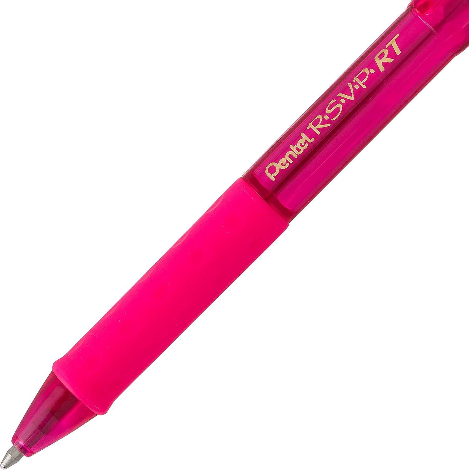 image:imagePentel RSVP RT Colors Retractable Ballpoint Pen 10mm Medium Line Barrel Pink Ink Box of 12 BK93CRPPPink