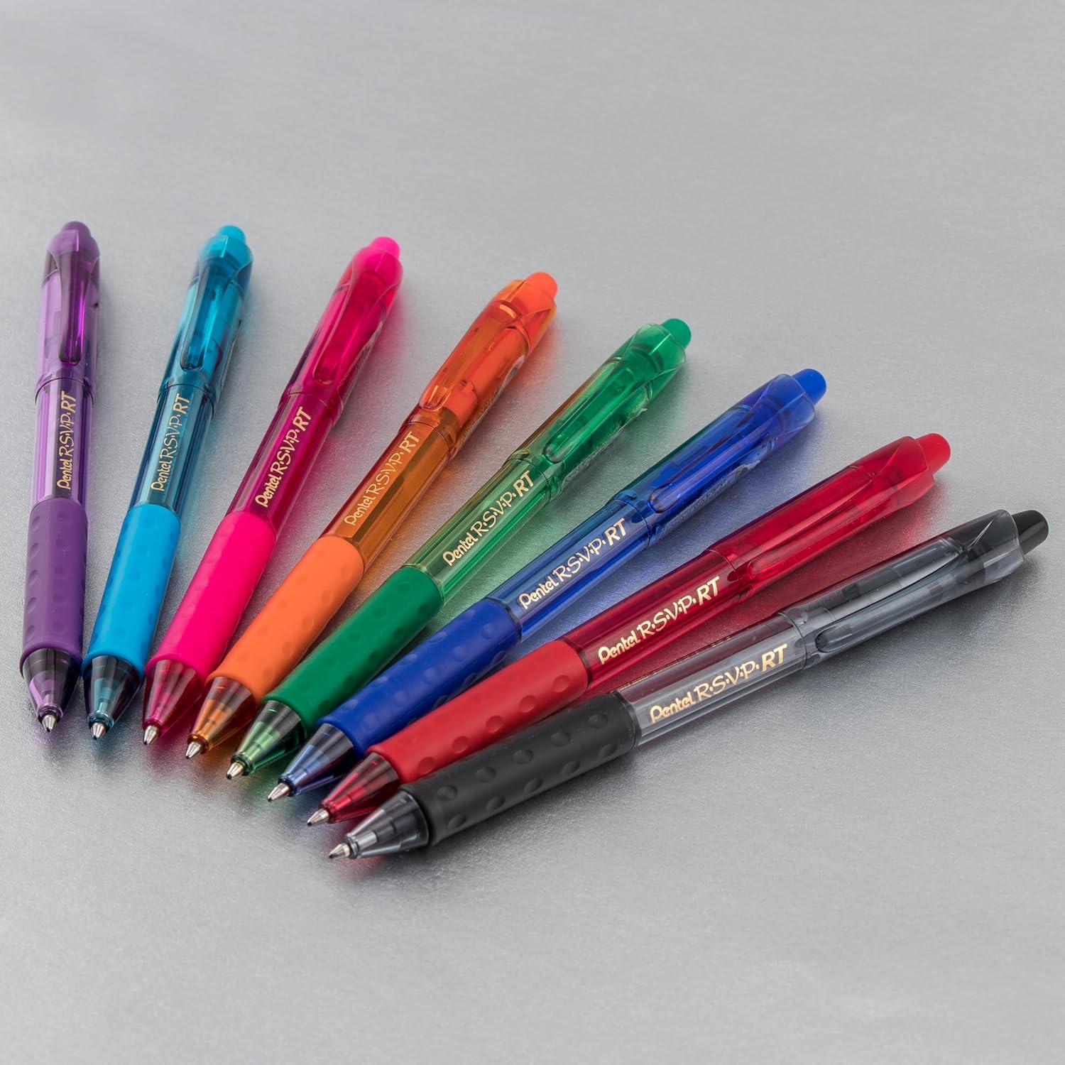image:imagePentel RSVP RT Colors Retractable Ballpoint Pen 10mm Medium Line Barrel Pink Ink Box of 12 BK93CRPPPurple