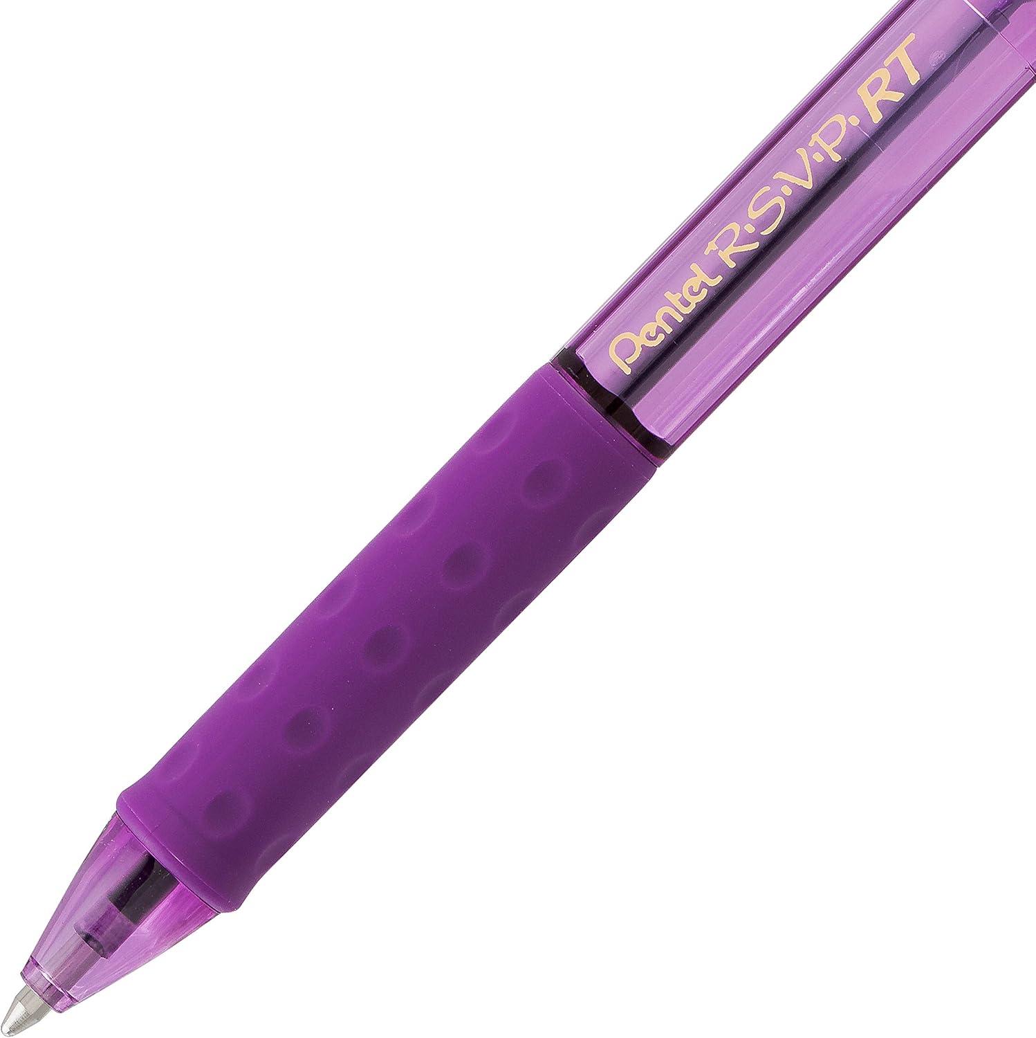 image:imagePentel RSVP RT Colors Retractable Ballpoint Pen 10mm Medium Line Barrel Pink Ink Box of 12 BK93CRPPPurple