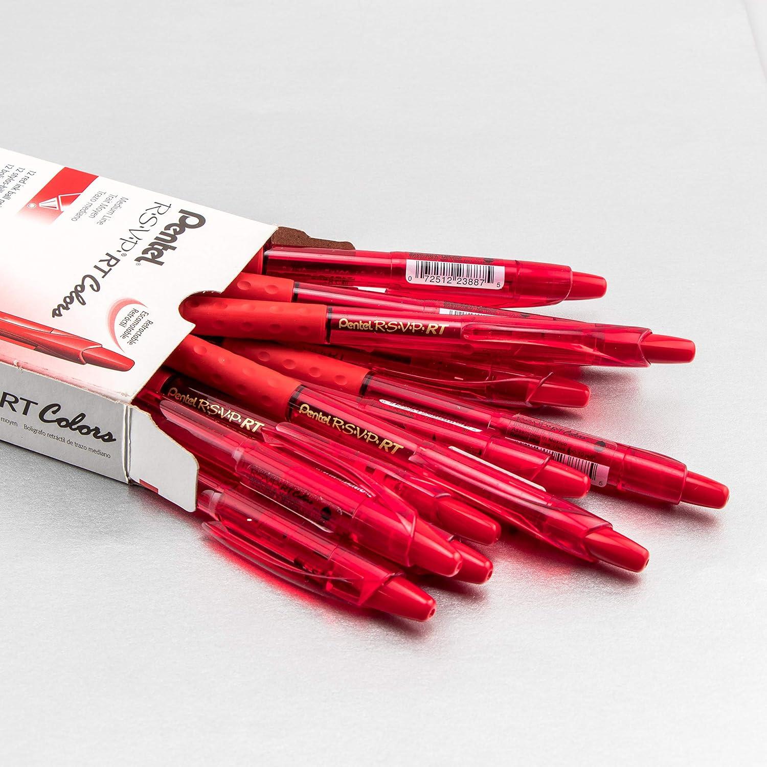 image:imagePentel RSVP RT Colors Retractable Ballpoint Pen 10mm Medium Line Barrel Pink Ink Box of 12 BK93CRPPRed