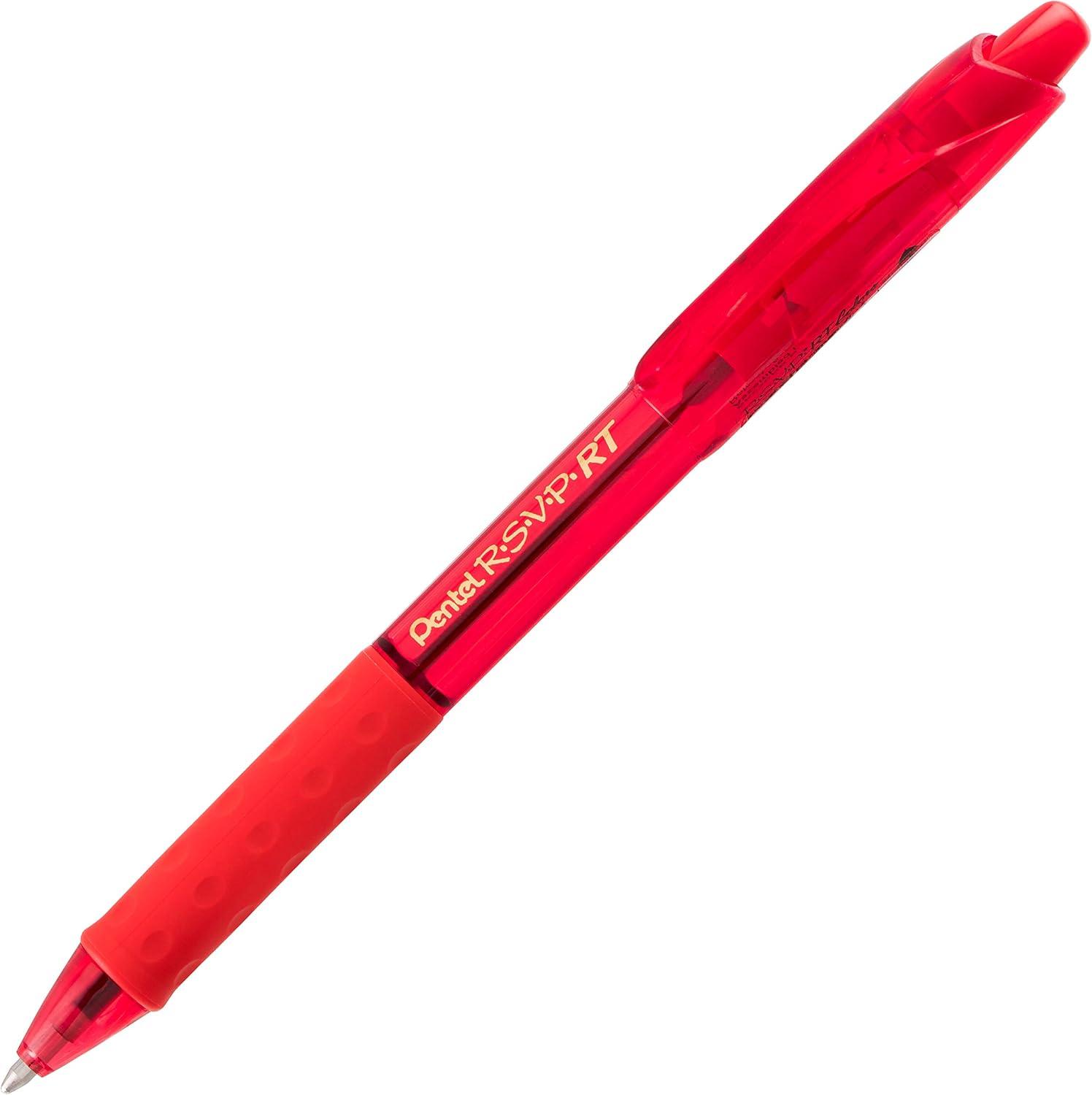 image:imagePentel RSVP RT Colors Retractable Ballpoint Pen 10mm Medium Line Barrel Pink Ink Box of 12 BK93CRPPRed