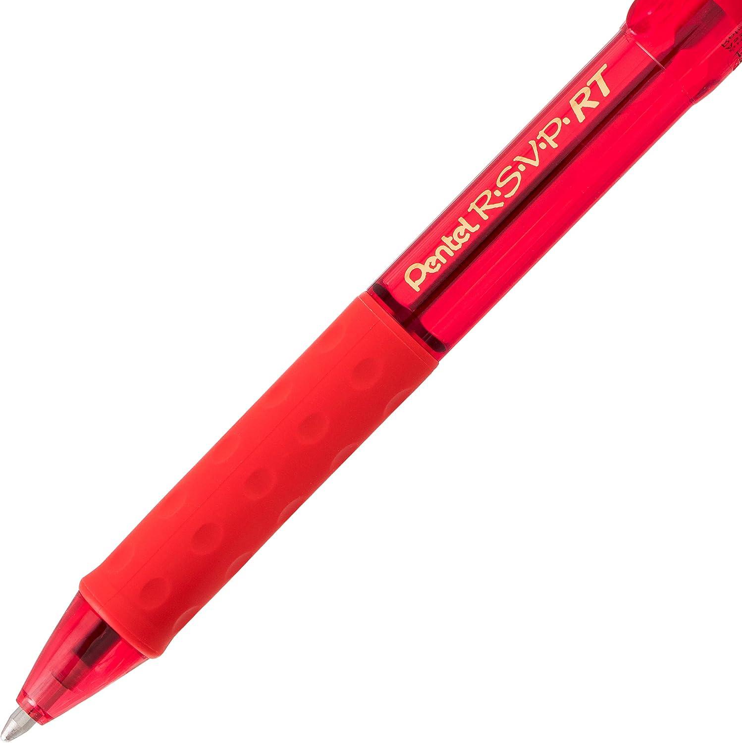 image:imagePentel RSVP RT Colors Retractable Ballpoint Pen 10mm Medium Line Barrel Pink Ink Box of 12 BK93CRPPRed