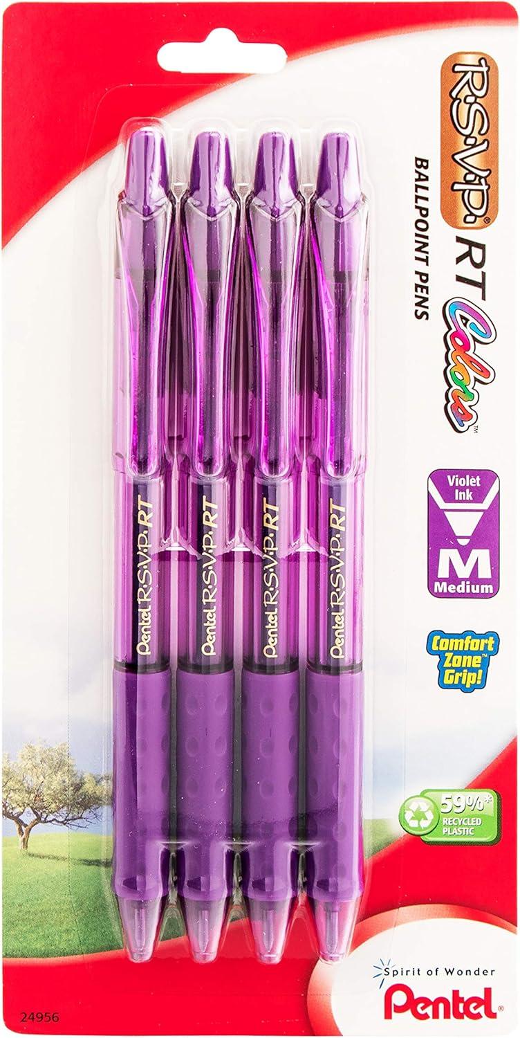 image:imagePentel RSVP RT Colors Retractable Ballpoint Pen 10mm Medium Line Barrel Pink Ink Box of 12 BK93CRPPViolet