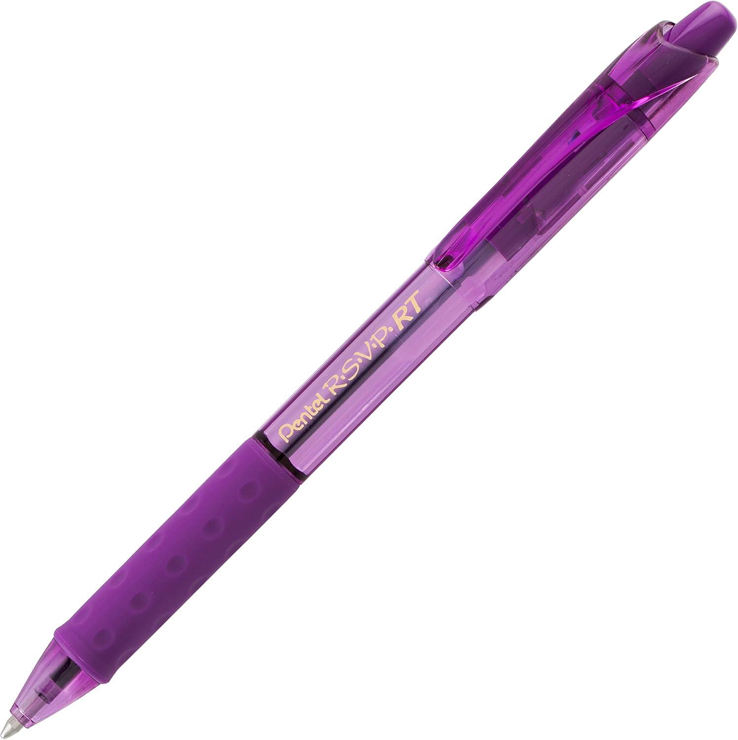 image:imagePentel RSVP RT Colors Retractable Ballpoint Pen 10mm Medium Line Barrel Pink Ink Box of 12 BK93CRPPViolet
