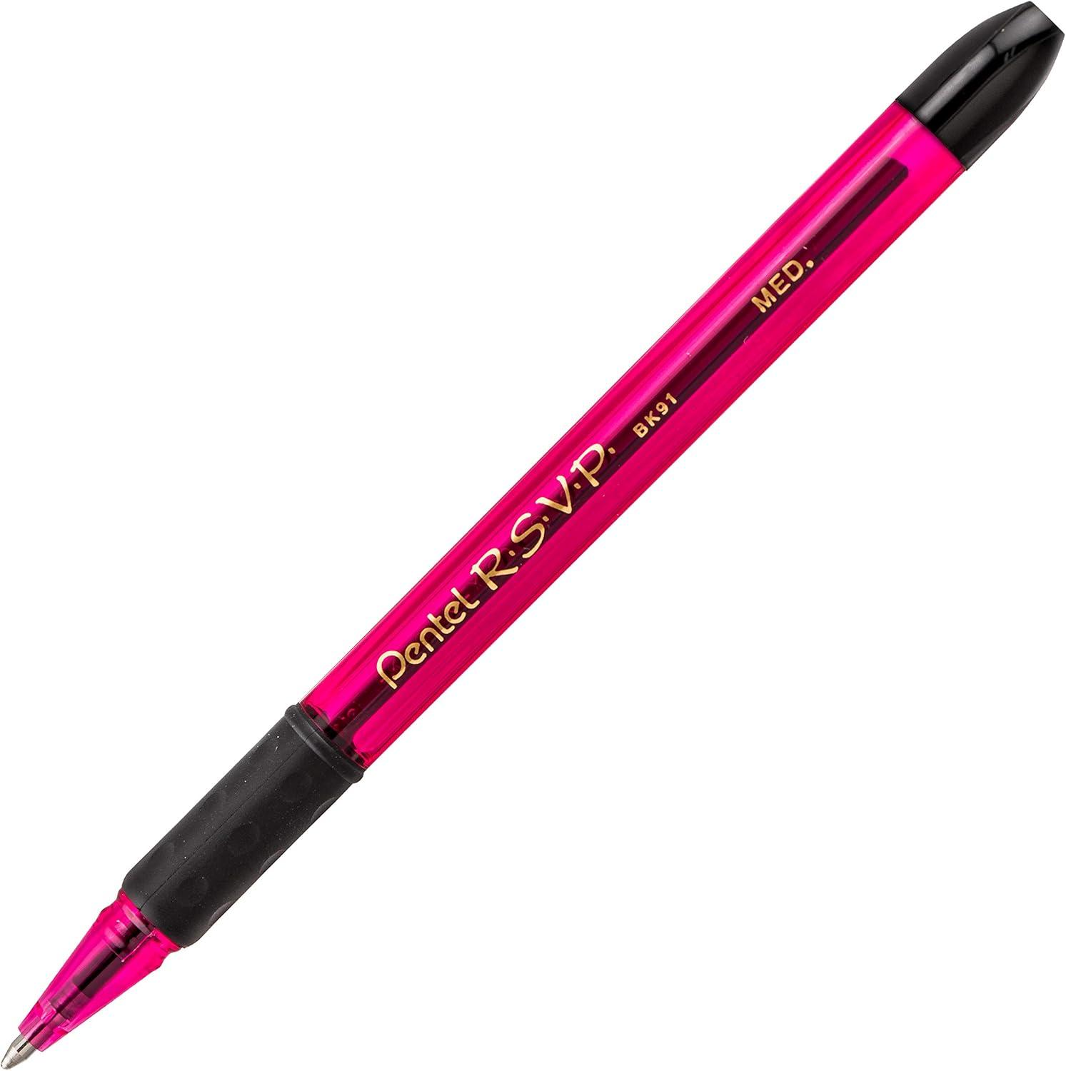 image:imagePentel RSVP RazzleDazzle Ballpoint Pen 10mm Medium Line Black Ink Pack of 5 BK91RDBP5MPink
