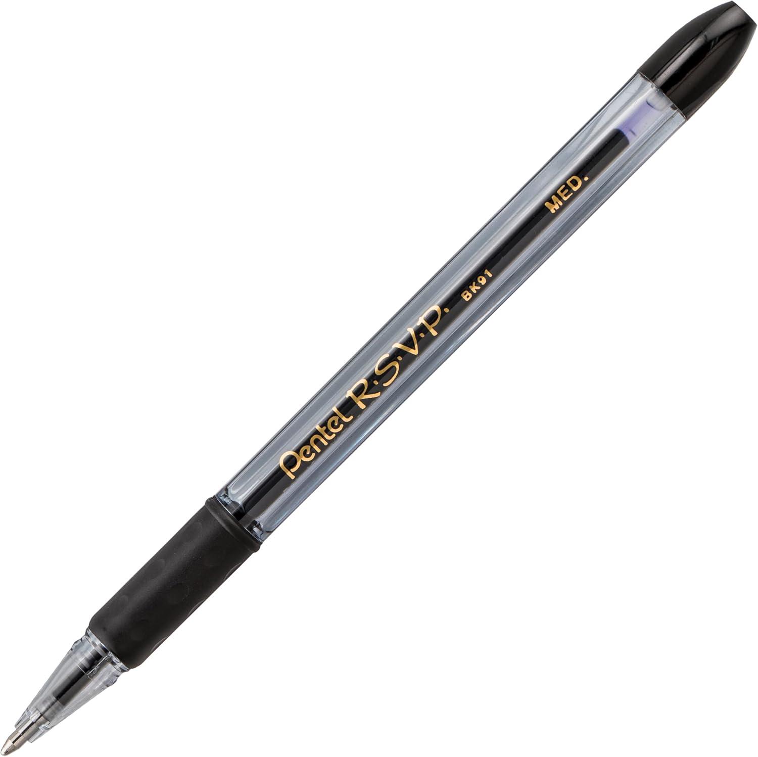 image:imagePentel RSVP RazzleDazzle Ballpoint Pen 10mm Medium Line Pink Barrel Black Ink Box of 12 BK91RDPABlack