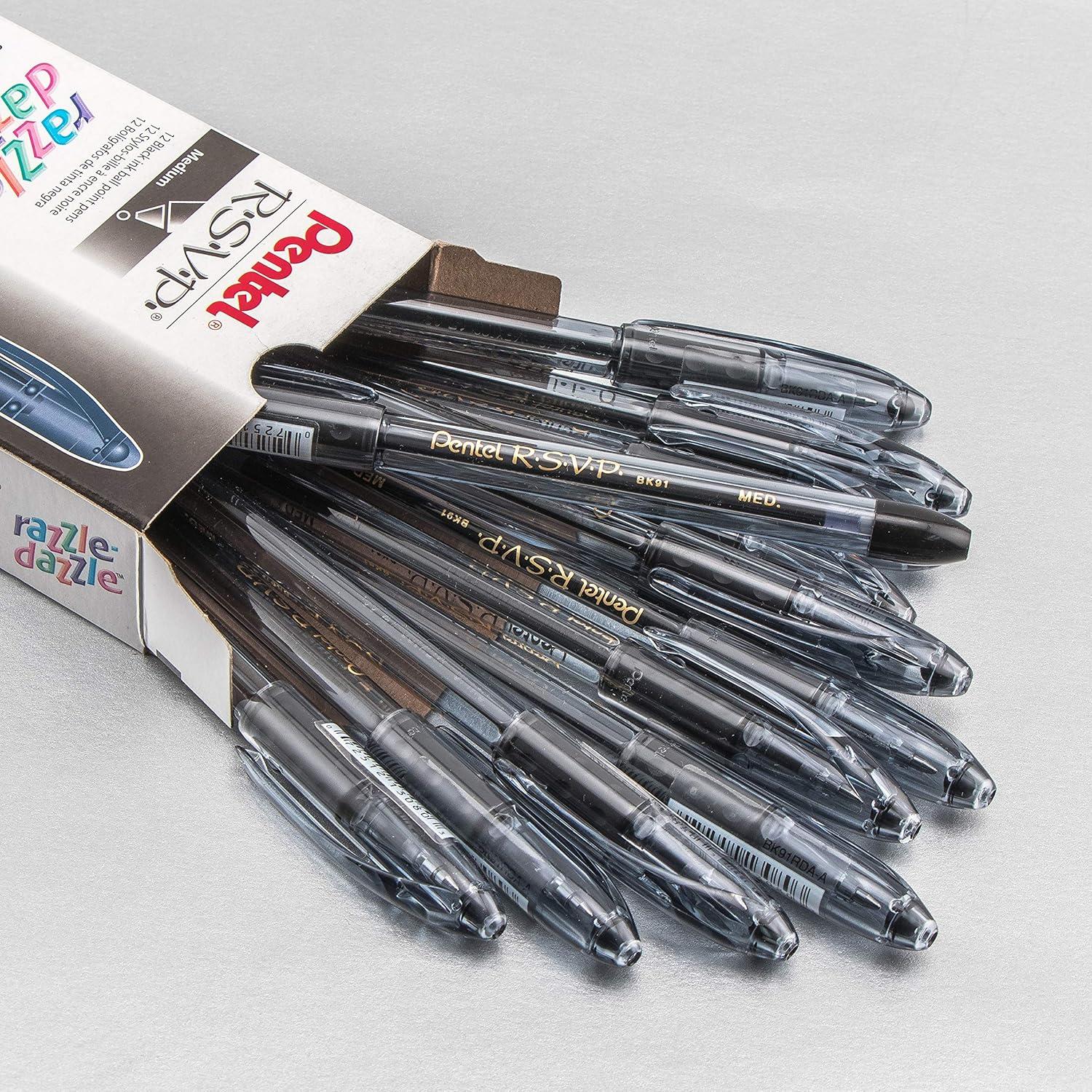 image:imagePentel RSVP RazzleDazzle Ballpoint Pen 10mm Medium Line Pink Barrel Black Ink Box of 12 BK91RDPABlack