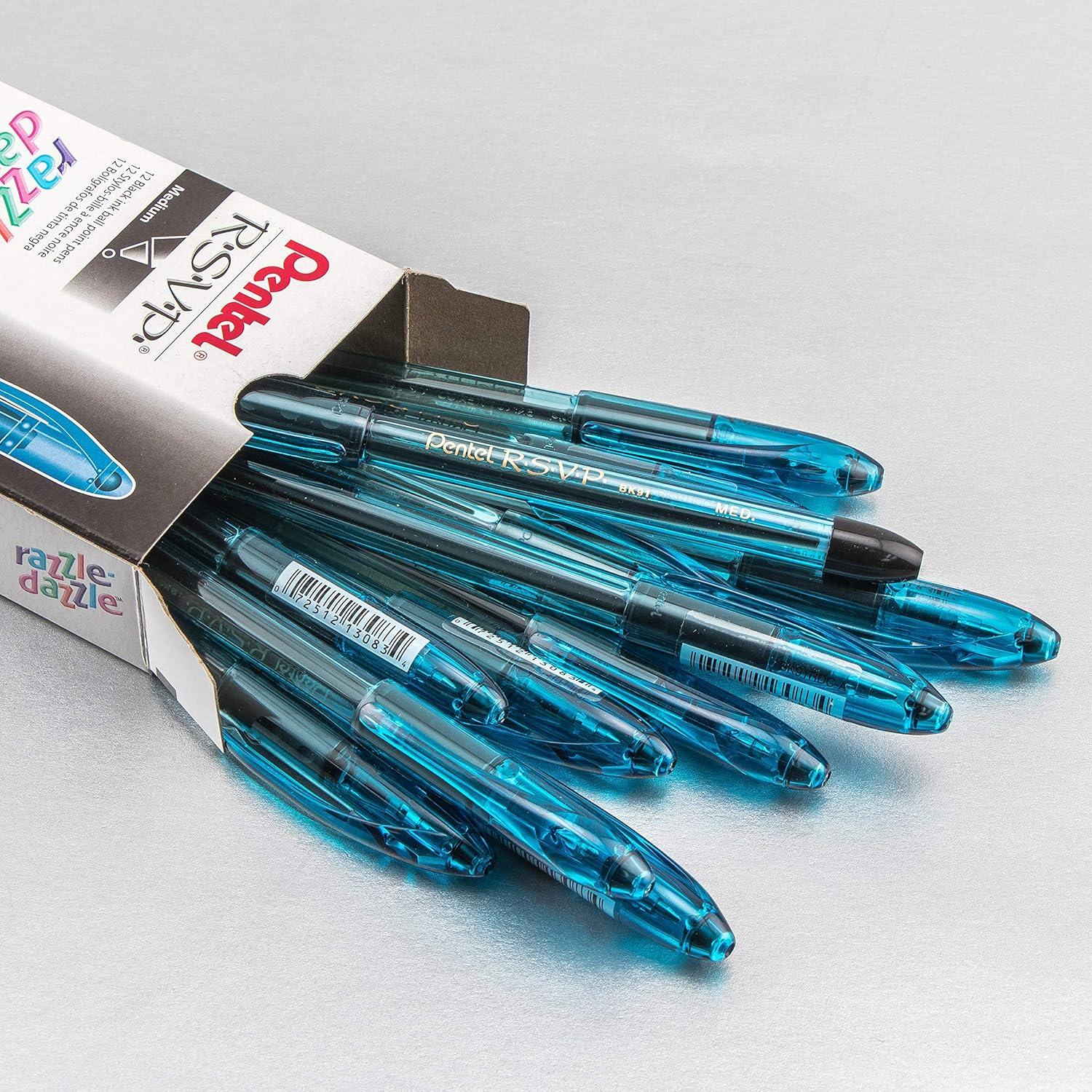 image:imagePentel RSVP RazzleDazzle Ballpoint Pen 10mm Medium Line Pink Barrel Black Ink Box of 12 BK91RDPABlue