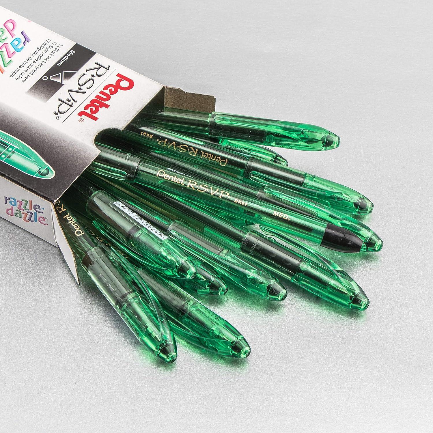 image:imagePentel RSVP RazzleDazzle Ballpoint Pen 10mm Medium Line Pink Barrel Black Ink Box of 12 BK91RDPAGreen