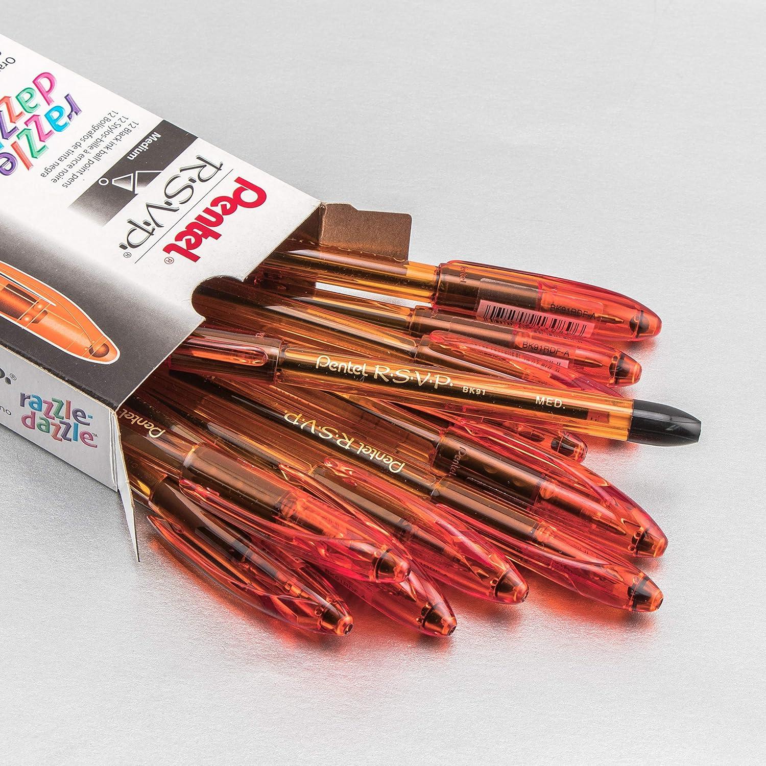 image:imagePentel RSVP RazzleDazzle Ballpoint Pen 10mm Medium Line Pink Barrel Black Ink Box of 12 BK91RDPAOrange