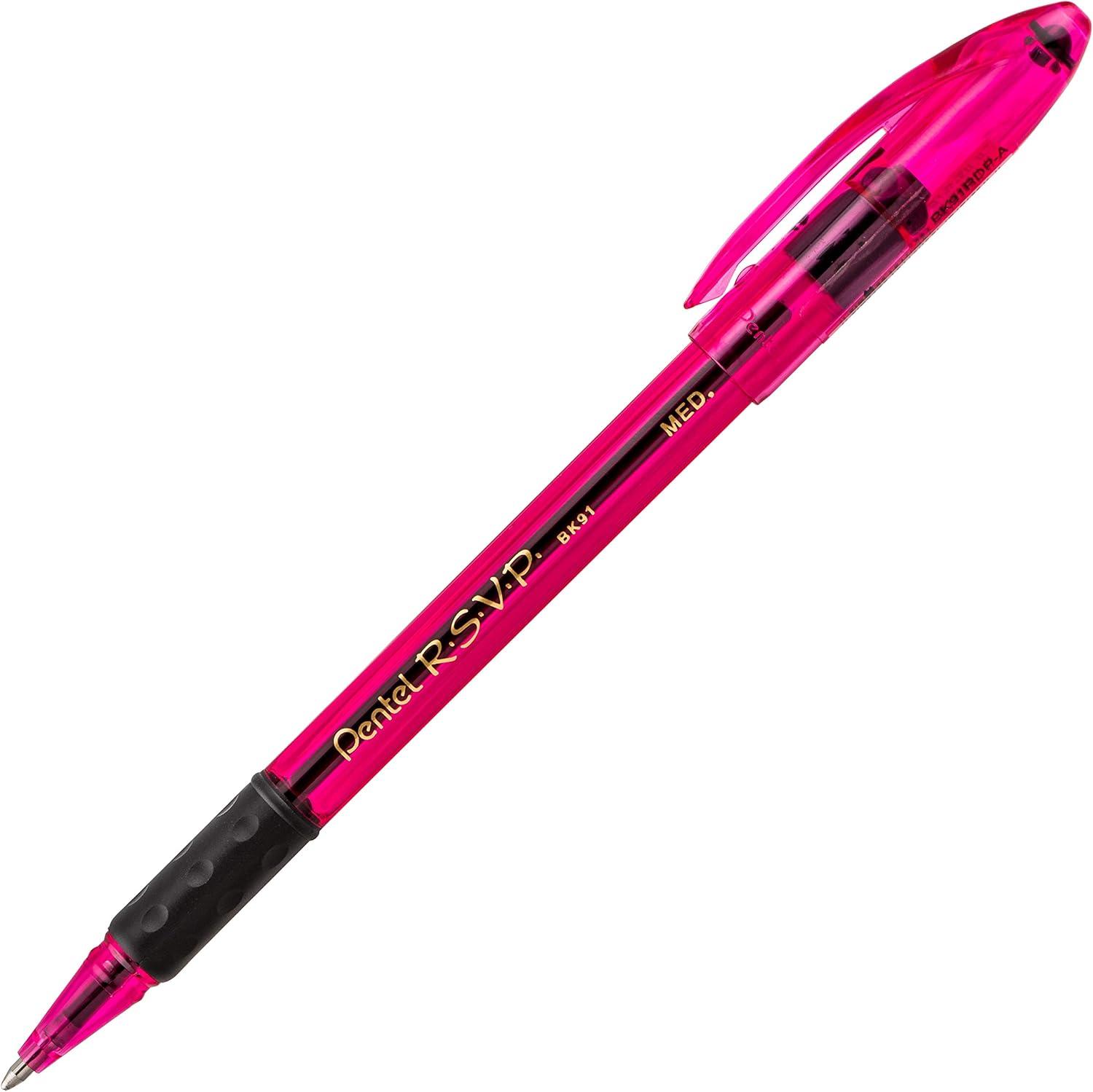 image:imagePentel RSVP RazzleDazzle Ballpoint Pen 10mm Medium Line Pink Barrel Black Ink Box of 12 BK91RDPAPink