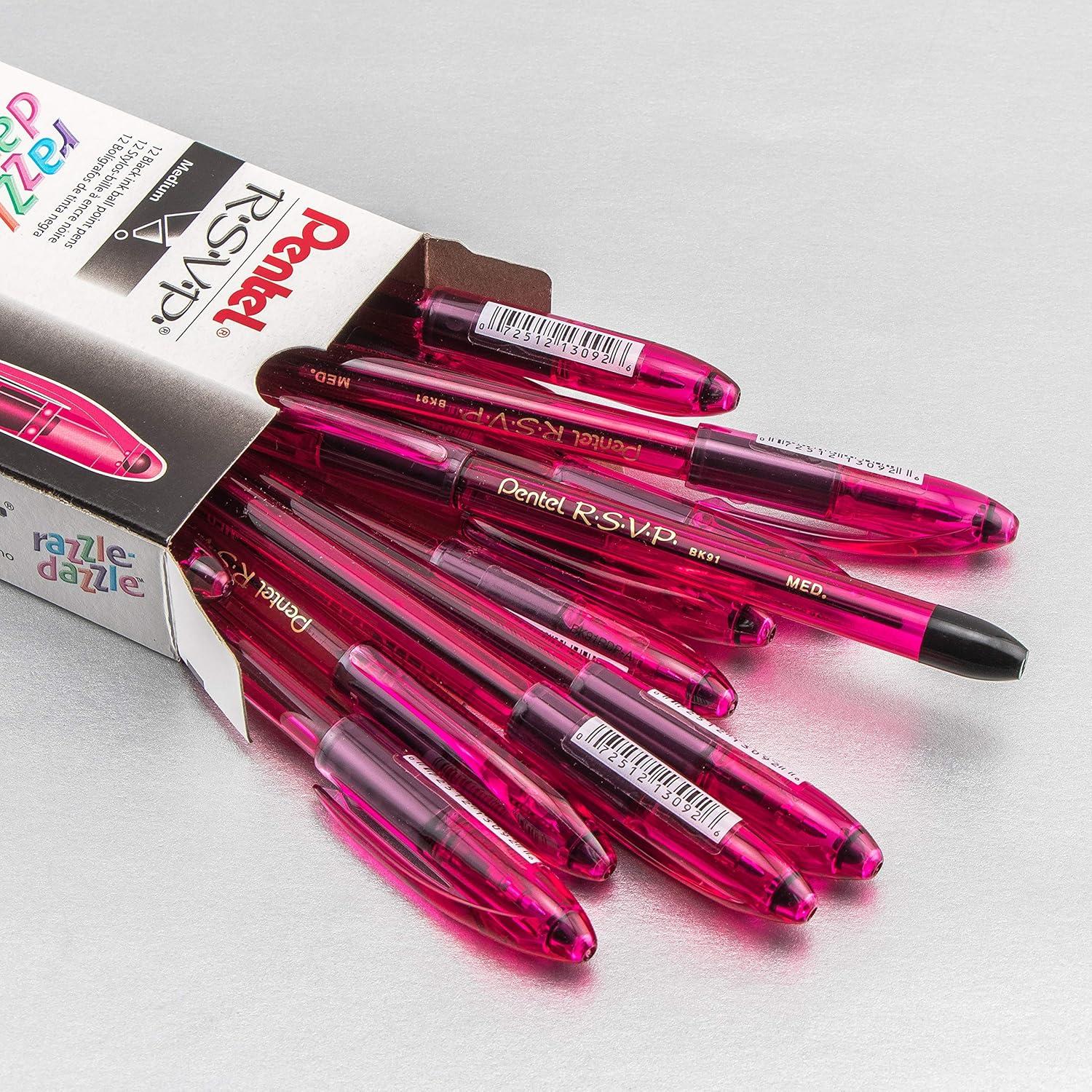 image:imagePentel RSVP RazzleDazzle Ballpoint Pen 10mm Medium Line Pink Barrel Black Ink Box of 12 BK91RDPAPink