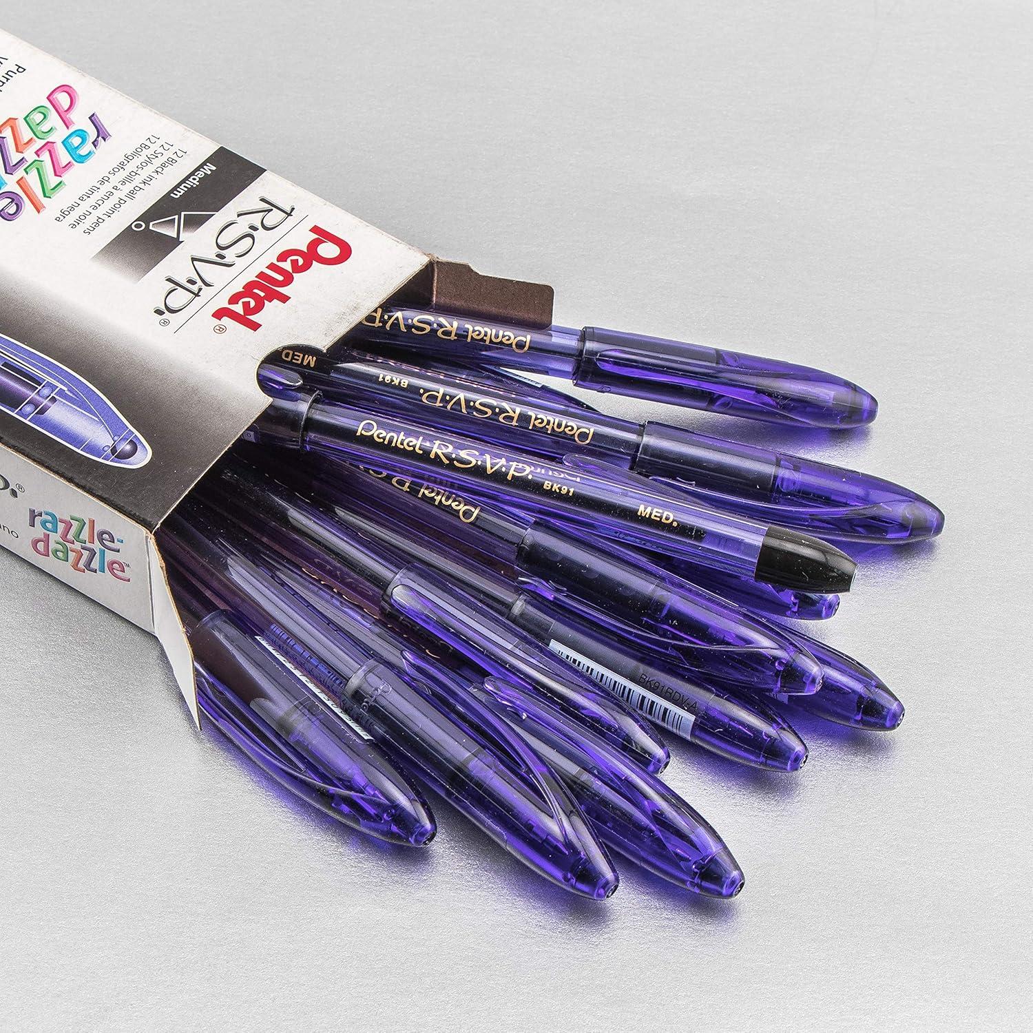 image:imagePentel RSVP RazzleDazzle Ballpoint Pen 10mm Medium Line Pink Barrel Black Ink Box of 12 BK91RDPAPurple