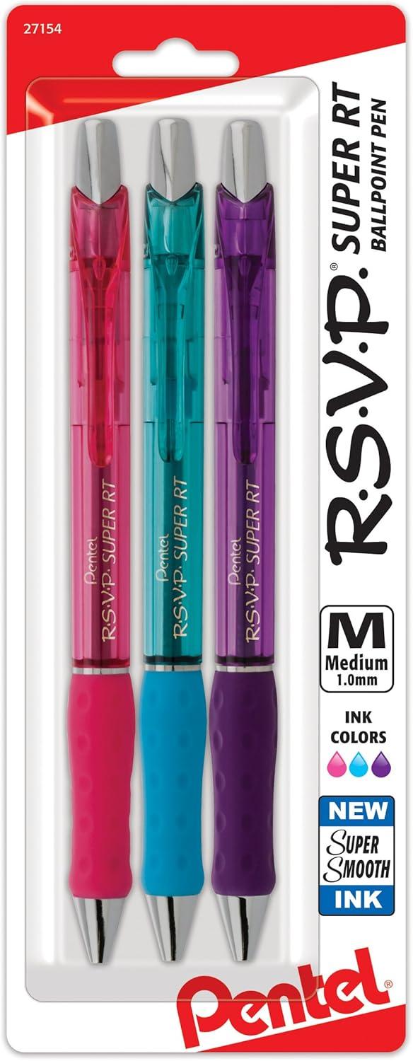 image:imagePentel RSVP Super RT Ballpoint Pen 07mm Fine Line Assorted Ink Pack of 4 BX477BP4M1Assorted