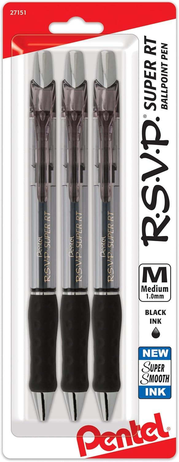image:imagePentel RSVP Super RT Ballpoint Pen 07mm Fine Line Assorted Ink Pack of 4 BX477BP4M1Black