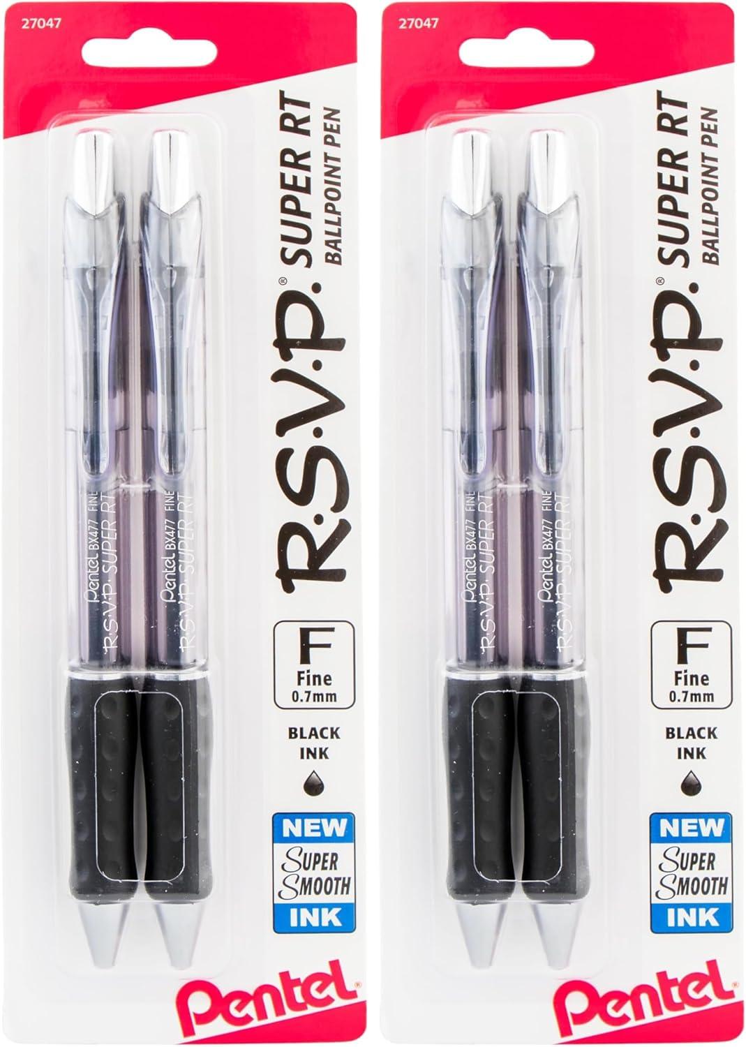 image:imagePentel RSVP Super RT Ballpoint Pen 07mm Fine Line Assorted Ink Pack of 4 BX477BP4M1Black