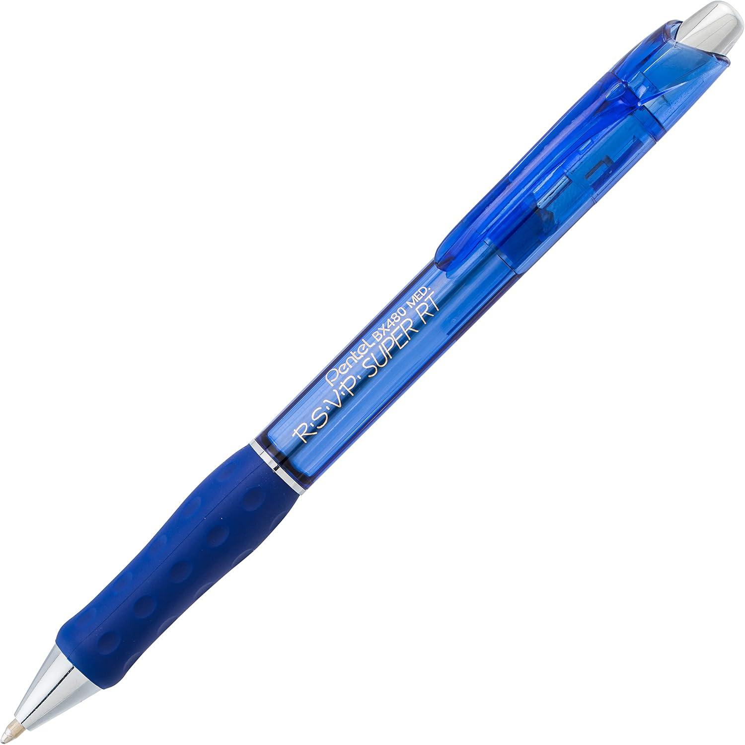 image:imagePentel RSVP Super RT Ballpoint Pen 07mm Fine Line Assorted Ink Pack of 4 BX477BP4M1Blue