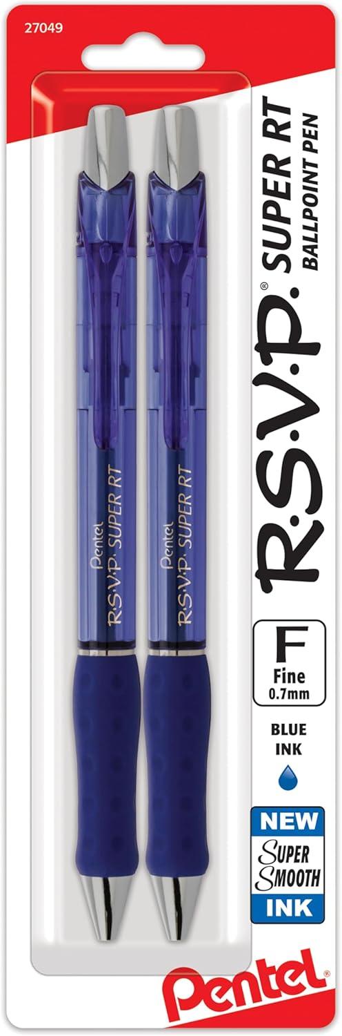 image:imagePentel RSVP Super RT Ballpoint Pen 07mm Fine Line Assorted Ink Pack of 4 BX477BP4M1Blue