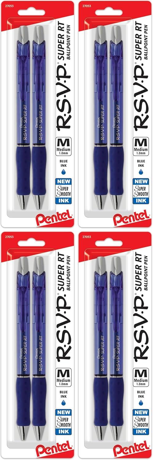 image:imagePentel RSVP Super RT Ballpoint Pen 07mm Fine Line Assorted Ink Pack of 4 BX477BP4M1Blue