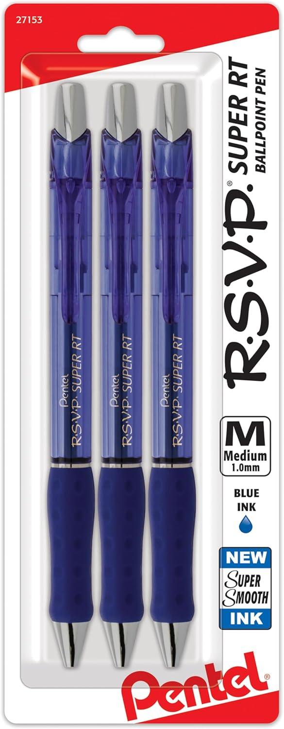 image:imagePentel RSVP Super RT Ballpoint Pen 07mm Fine Line Assorted Ink Pack of 4 BX477BP4M1Blue