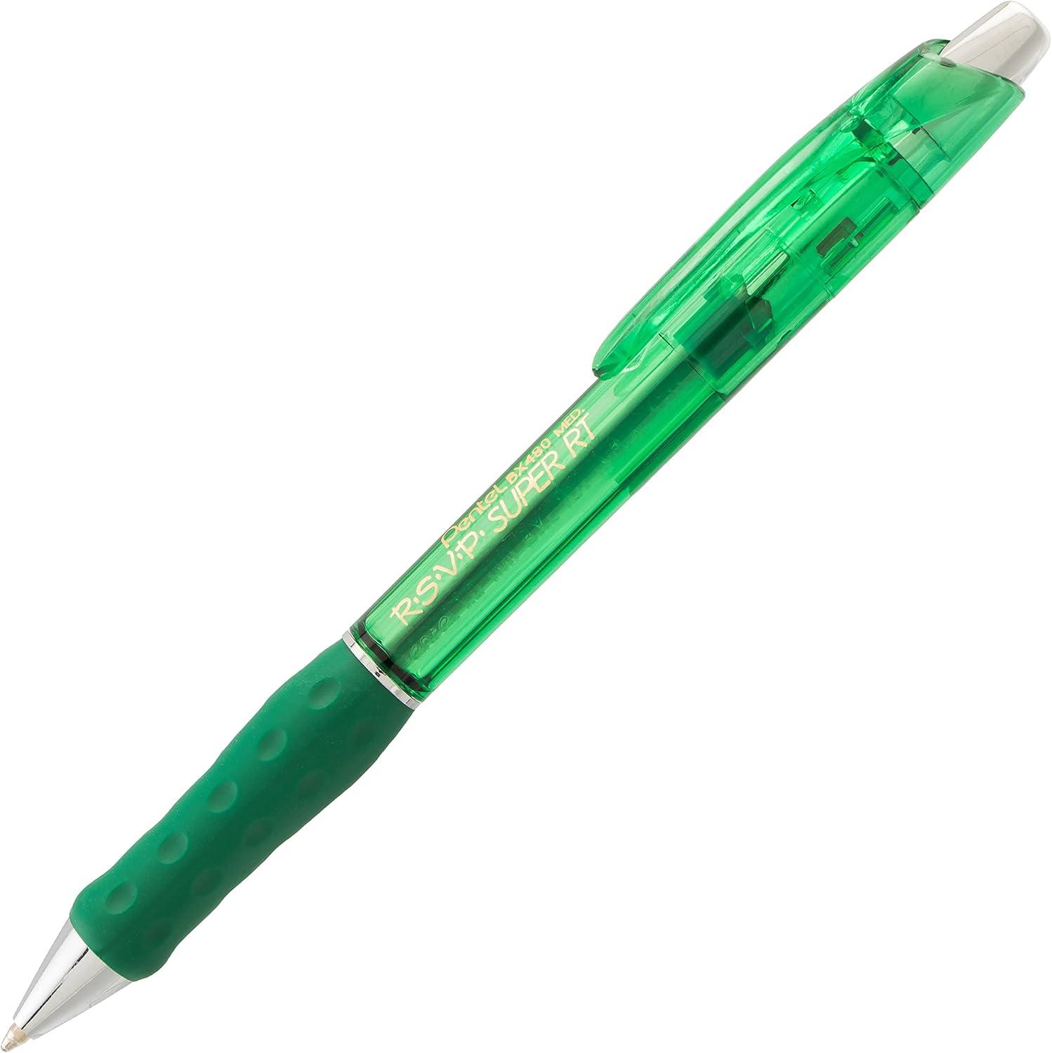 image:imagePentel RSVP Super RT Ballpoint Pen 07mm Fine Line Assorted Ink Pack of 4 BX477BP4M1Green