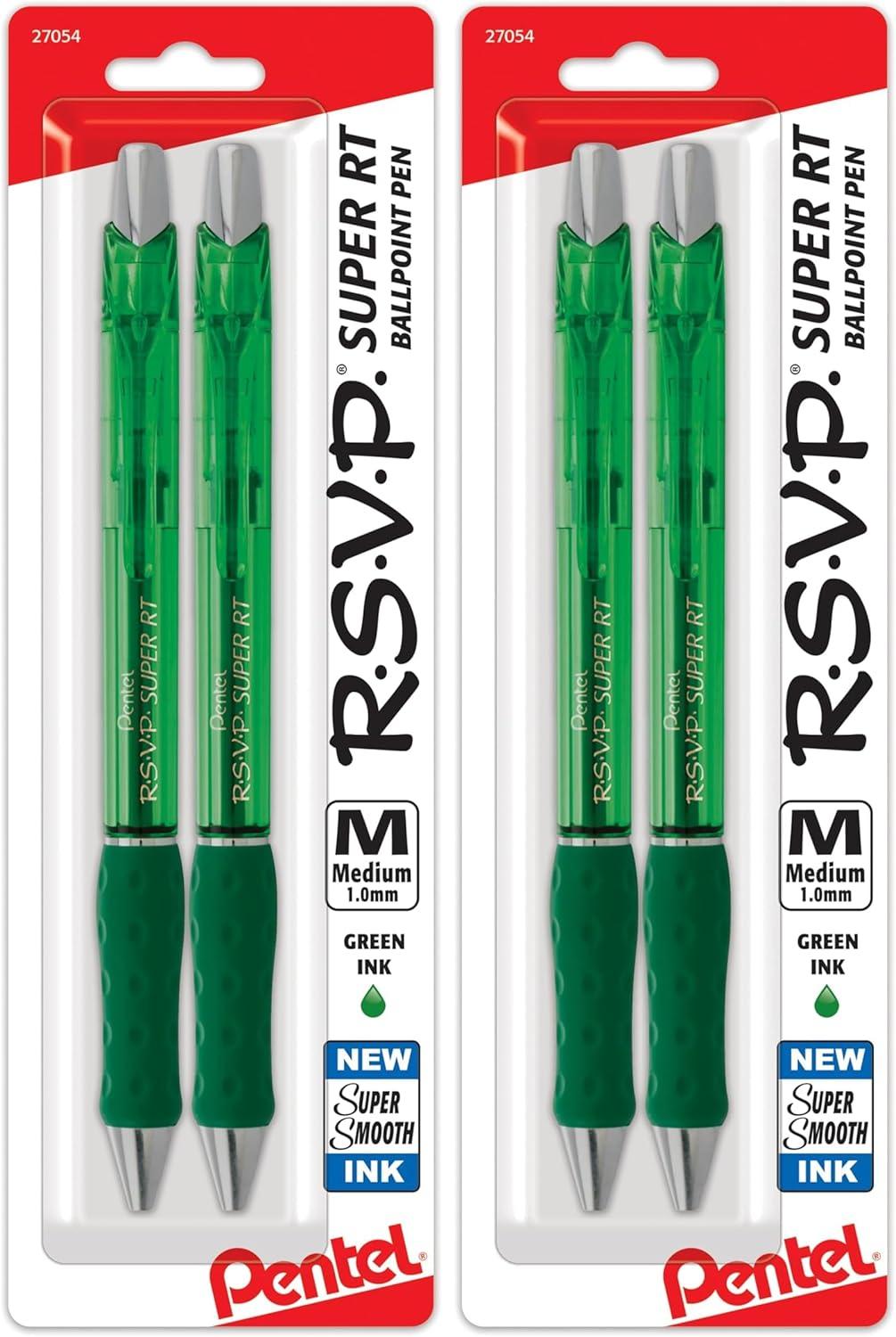 image:imagePentel RSVP Super RT Ballpoint Pen 07mm Fine Line Assorted Ink Pack of 4 BX477BP4M1Green