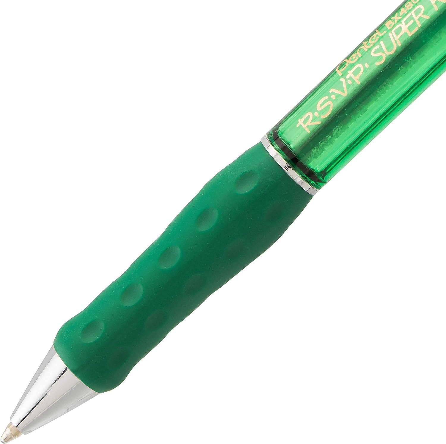 image:imagePentel RSVP Super RT Ballpoint Pen 07mm Fine Line Assorted Ink Pack of 4 BX477BP4M1Green