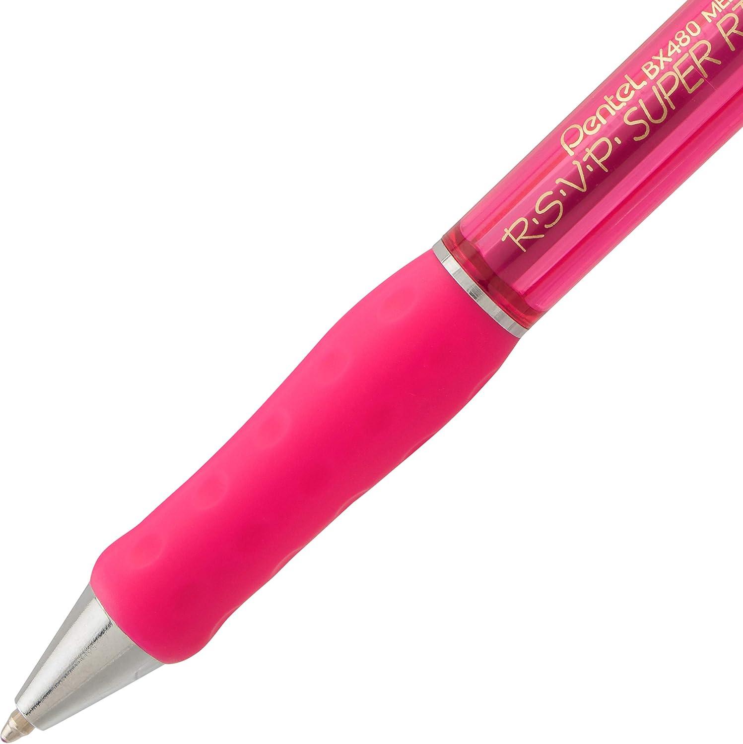 image:imagePentel RSVP Super RT Ballpoint Pen 07mm Fine Line Assorted Ink Pack of 4 BX477BP4M1Pink