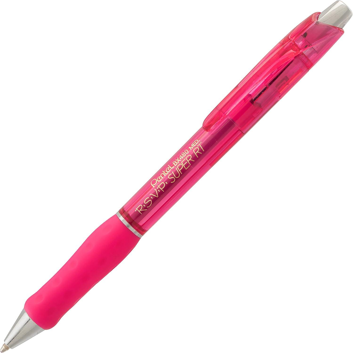 image:imagePentel RSVP Super RT Ballpoint Pen 07mm Fine Line Assorted Ink Pack of 4 BX477BP4M1Pink