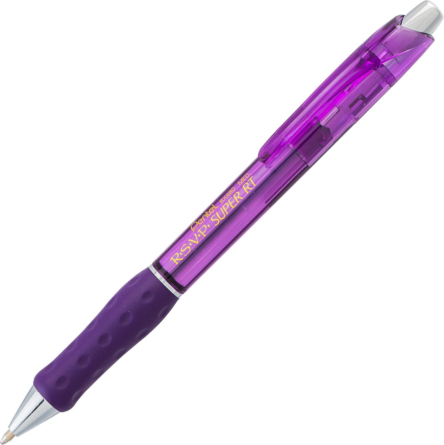 image:imagePentel RSVP Super RT Ballpoint Pen 07mm Fine Line Assorted Ink Pack of 4 BX477BP4M1Purple