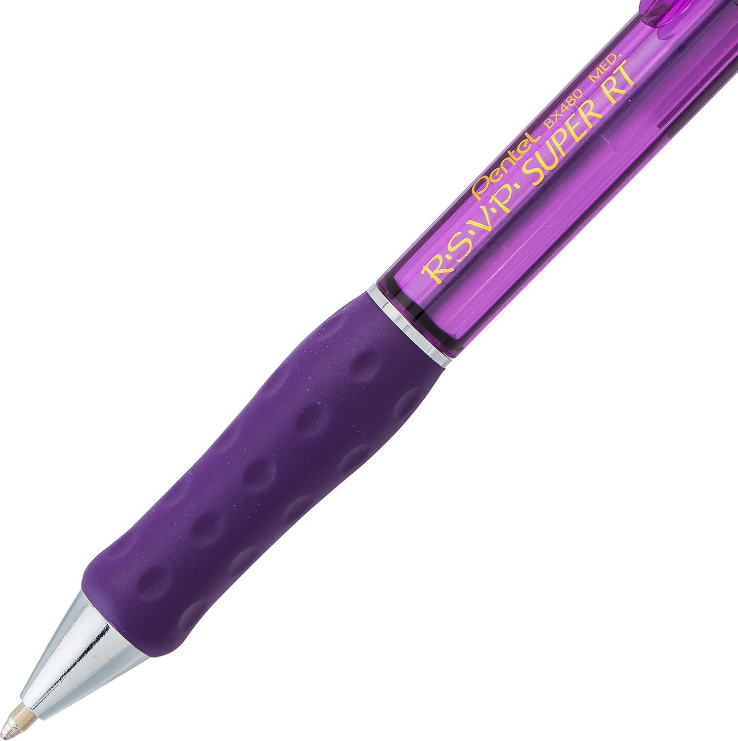 image:imagePentel RSVP Super RT Ballpoint Pen 07mm Fine Line Assorted Ink Pack of 4 BX477BP4M1Purple